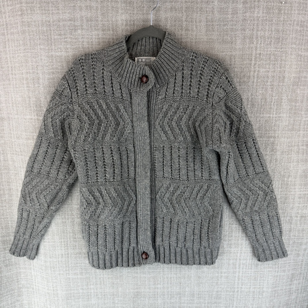 PQS Sweater Womens M Gray Cardigan Mock Neck Zip Wool Warm Fisherman Vintage 70s